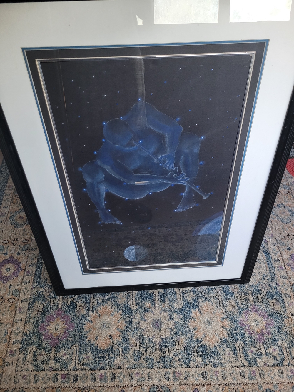 Framed Blue Celestial Musician Original Artwork